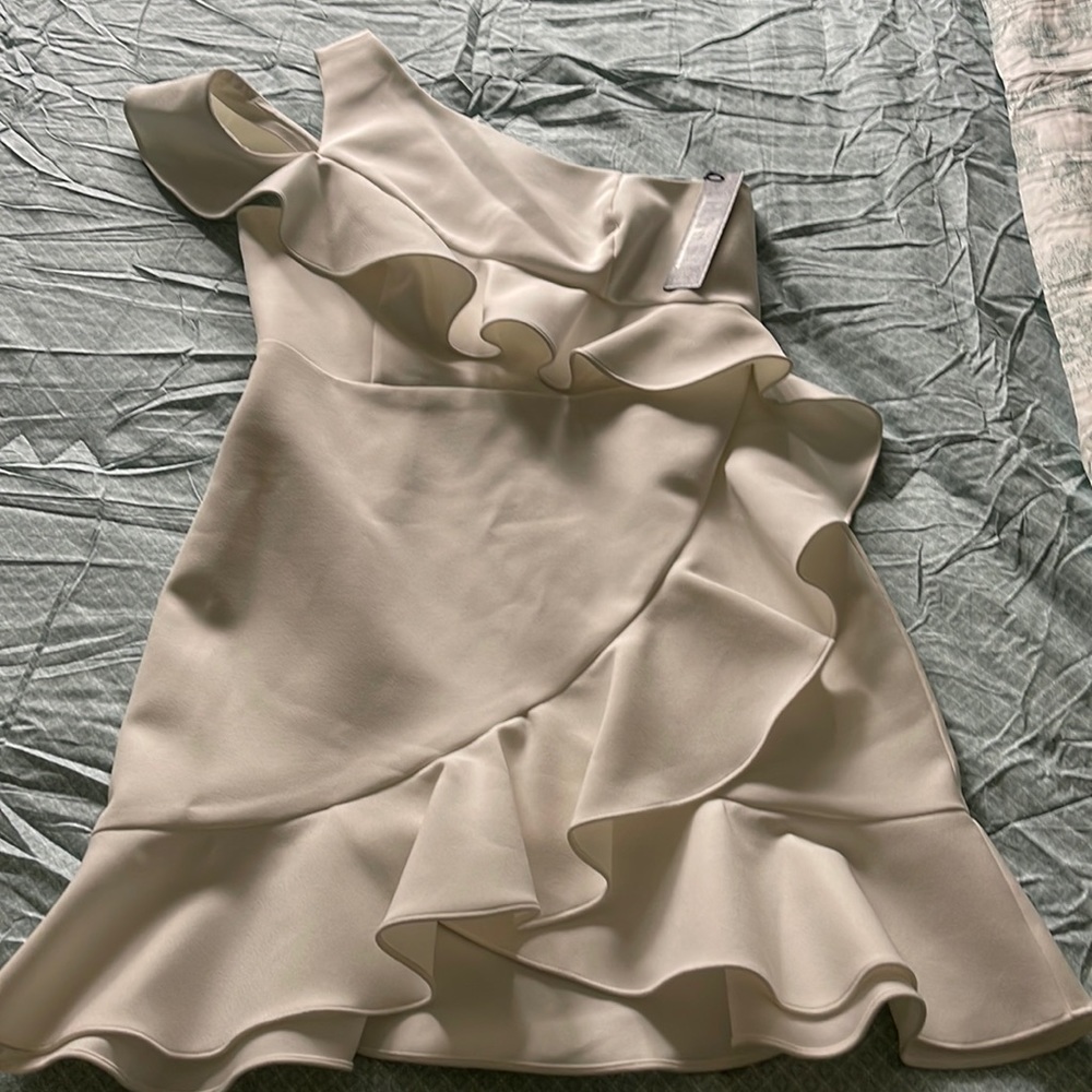 New with tags, one shoulder ruffle dress.